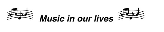 Schriftzug „Music in our lives“ mit Notensymbolen links und rechts.